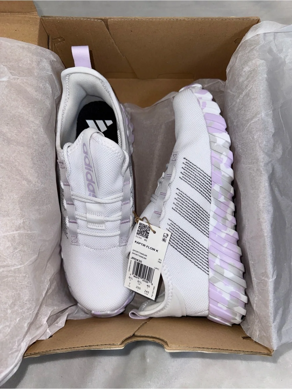 Adidas Kaptir Flow K White Purple Sz Youth 7  JR0430 NWT